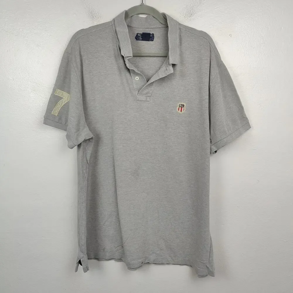 Vintage Polo Ralph‎ Lauren Shirt Mens XL Logo Crest Gray Pique Knit Preppy